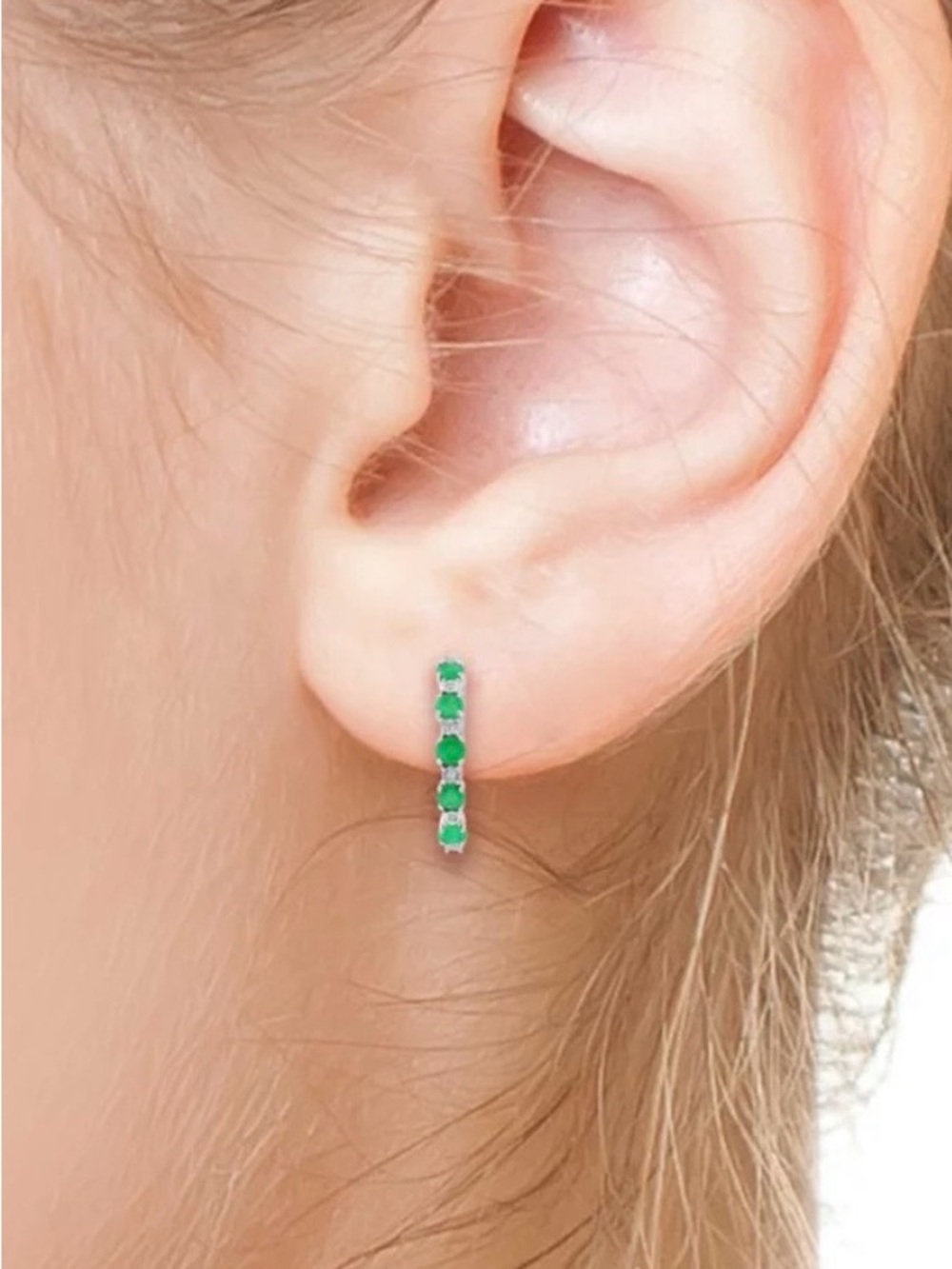 Effy Sterling Silver Diamond, Natural Emerald Hoop Earrings. NWT. Lovely! - Picture 5 of 7